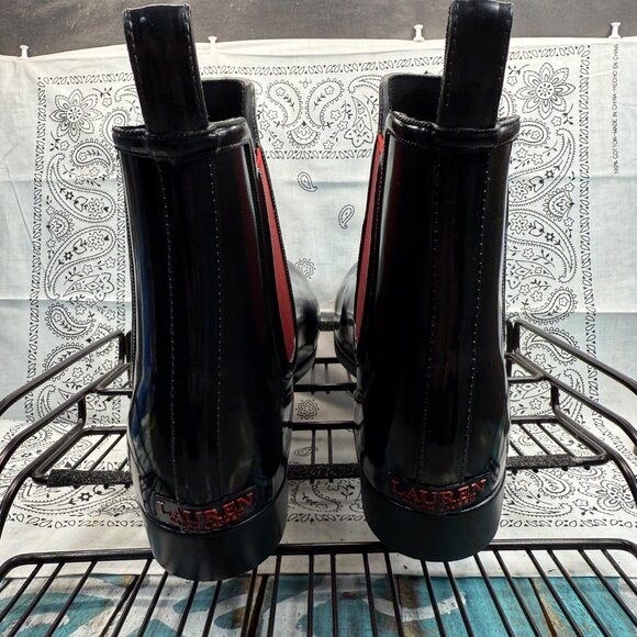 NEW Ralph Lauren Womens Rainboots Rubber boots Low Tally Black/Red Size 9B - Picture 4 of 10